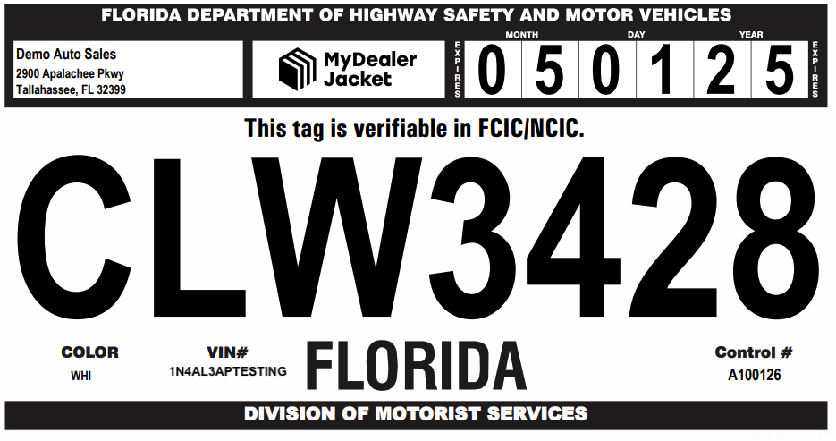 Florida Temporary Tag